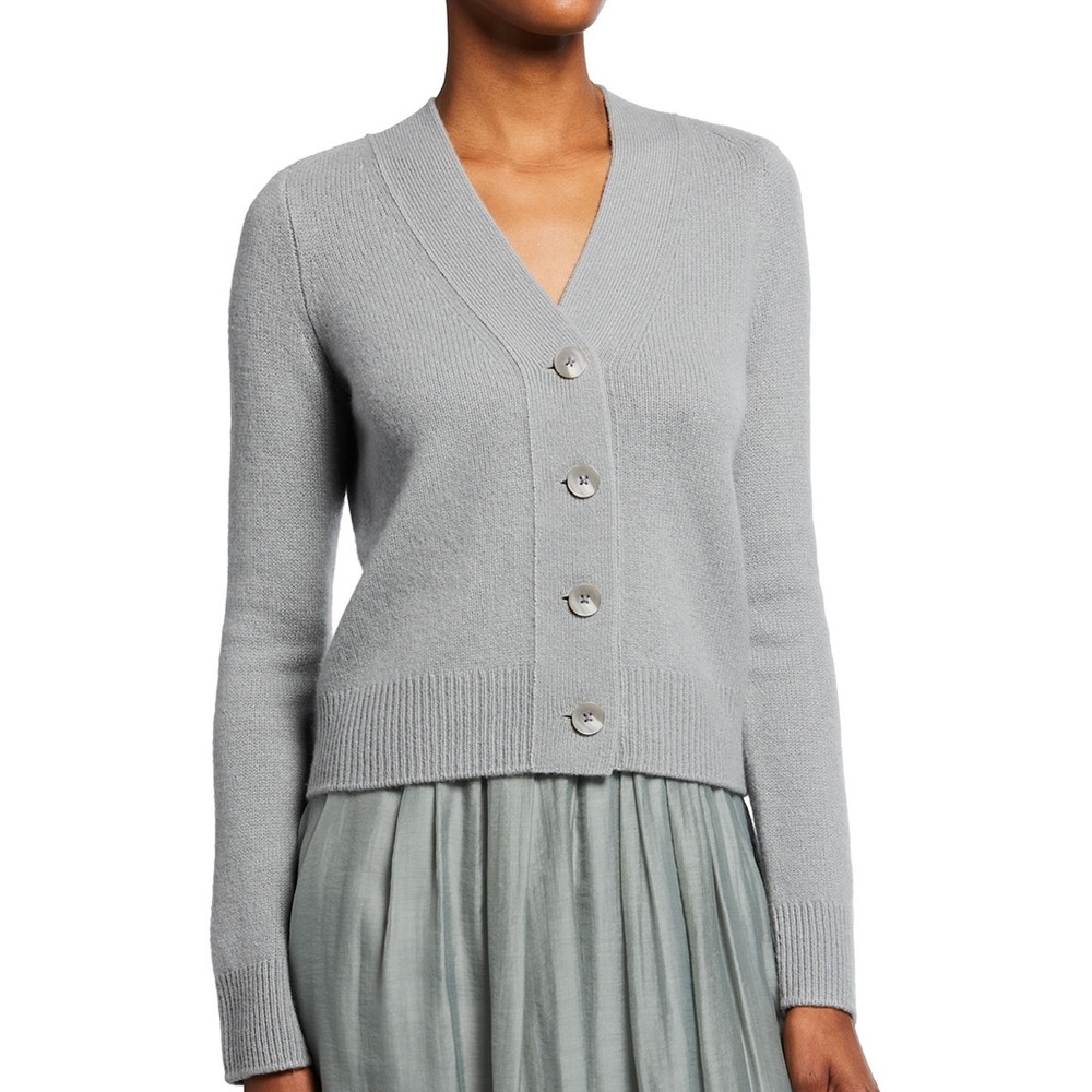 Vince Shrunken Button Cashmere Cardigan Sea Stone 100% Cashmere